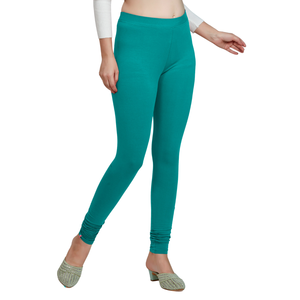 Leggings en coton vert sarcelle pour femmes, taille haute, extensibles, coupe ajustée, confortables, longueur cheville, pour usage quotidien - Product Image 5
