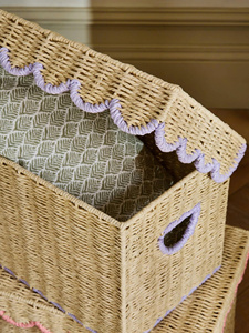 Exquisite Handmade Paper <b>Rope</b> Rectangle <b>Storage</b> Box Set With Scalloped Lid Wicker Organizer <b>Basket</b> Closet <b>Storage</b> For Kids Room - Product Image 5