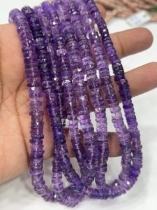 Perles de pierres précieuses de haute qualité pour la fabrication de bijoux, 17 pouces, améthyste rose naturelle, quartz facetté, forme Heishi, taille 7-8 mm - Product Image 4