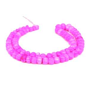 Cuentas de ópalo rosa calentado talladas en forma de calabaza/melón para fabricación de joyas, hilo de piedras sueltas - Product Image 4