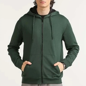 Sudadera con Capucha y Cremallera para Hombre, Verde Sólido, Felpa de Algodón, Estilo Casual, Corte Regular, Estilo Otoñal, Producción Harry Johnson - Product Image 1