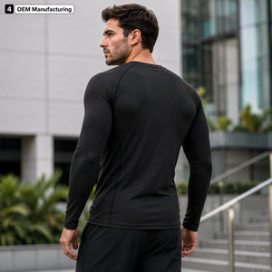 <b>Men's</b> Full Sleeve Quick Dry Rash Guard Long Sleeve <b>Compression</b> <b>Shirt</b> Black White Polyester Adult Gym Workout Top - Product Image 6
