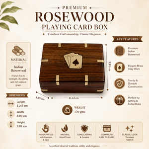Caja para una sola tarjeta con esquinas de latón |   Caja de Almacenamiento para Cartas de Póquer de Madera de Palisandro Indio |   Estuche Organizador de Madera Premium para Tarjetas de Regalo, de Lujo - Product Image 5