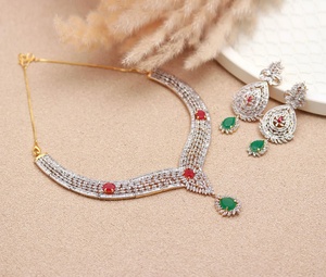Luxury Diamond Style Necklace Set Ruby Emerald CZ 22K Gold Plated Brass Wedding Jewelry for Women - Product Image 3