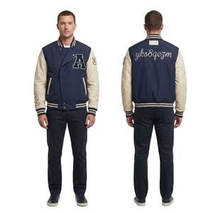 Chaqueta Varsity al por Mayor con Mangas Color Crema, Letra A Bordada en el Frente y Texto Personalizado en la Parte Trasera, Estilo Preppy, Ropa de Otoño - Product Image 1