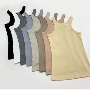 Débardeurs côtelés en gros pour femmes, débardeurs de sport en coton côtelé avec logo brodé personnalisé pour femmes - Product Image 1