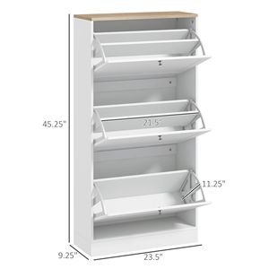 Mobiletto da soggiorno con 3 cassetti ribaltabili e ripiani regolabili per 18 scarpe, bianco - Product Image 3
