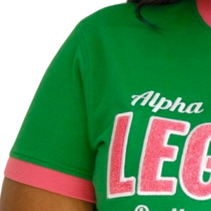 T-shirt en chenille AKA Legacy vert et rose brodé – Coton premium, style streetwear décontracté, vêtement de sororité - Product Image 3