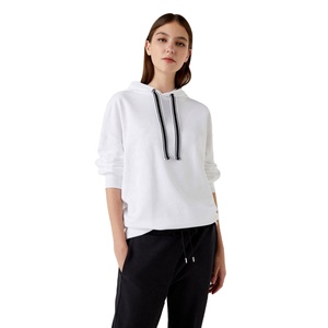 Cotton <b>Fleece</b> Wide Striped Drawstring Drop Shoulder Plain Pullover Blank <b>Womens</b> Hoodie - Product Image 4