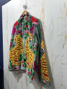 Exceptional Artistry Tiger Embroidered <b>Velvet</b> Jacket Suzani Boho <b>Coat</b> Truly Special Handmade <b>Women</b> Statement Outerwear - Product Image 5