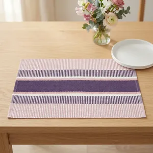 HILTEX PM-134 Handcrafted Sustainable Washable 3mm Thick Customizable Cotton Coastal <b>Rectangle</b> <b>Placemat</b> Striped Woven Home - Product Image 2