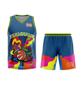 Conjunto de Uniforme de Baloncesto Sublimado Personalizado, Nombre del Equipo, Jersey sin Mangas con Cuello en V, con Estampado Colorido, Tela de Malla Transpirable, para Adultos - Product Image 3