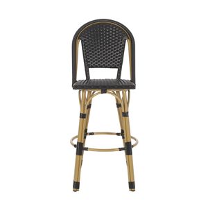 Juego de 2 taburetes de bar franceses de aluminio y ratán PE para exteriores de 29.5 pulgadas, acabado en negro y bambú, taburetes de bar elegantes - Product Image 6