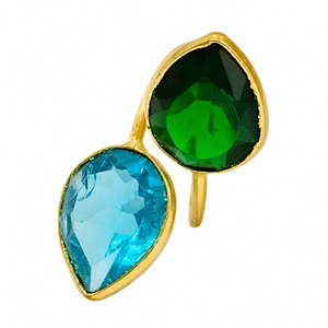 Anillo Ajustable de Latón Chapado en Oro de 18K con Doble Piedra de Perla Cultivada en Laboratorio y Engaste de Bisel, Hecho a Mano para Mujer, Ideal para Bodas - Venta al por Mayor - Product Image 1