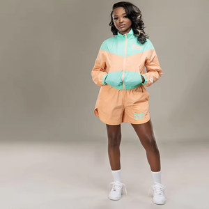 New Summer Nylon Windbreaker <b>Short</b> Set Zip up Windbreaker <b>Jacket</b> Tracksuit Polyester Streetwear Track Suit Set - Product Image 3