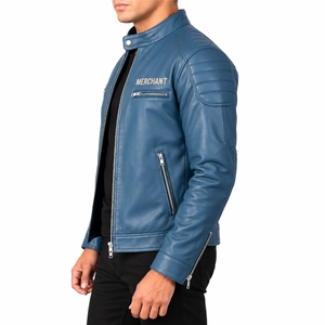 Men <b>Leather</b> <b>Jacket</b> Classic <b>Jacket</b> Style Front Zip Closure Stand Collar Design <b>Long</b> Sleeve Style Side Pocket Modern Style <b>Jacket</b> - Product Image 3