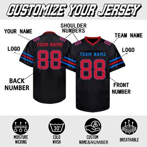 เสื้ออเมริกันฟุตบอล ผ้าตาข่ายหนา ระบายเหงื่อได้ดี สกรีนชื่อและหมายเลขผู้เล่นตามสั่ง ผลิตจากผ้าทวิลล์ โรงงานผลิตโดยตรง รับสั่งทำสำหรับทีม - Product Image 2