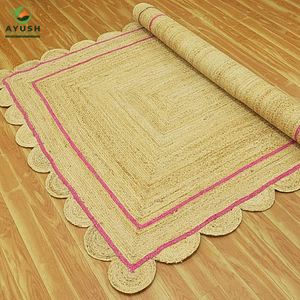 Tapis rectangulaires festonnés haute densité 270 cm x 180 cm en coton, jute et denim, écologiques, antidérapants, à poils plats, personnalisables - Product Image 6