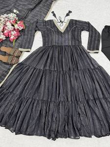 Black Striped Cotton Ankle-Length <b>Kurta</b> Set <b>Women</b> Traditional Loose Fit Ethnic Wear India Pakistan Casual Style - Product Image 6