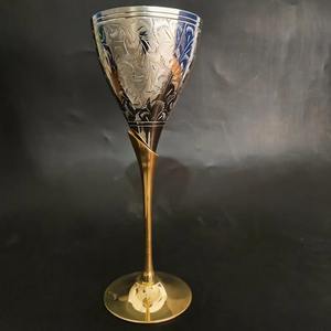 Cáliz de Latón Grabado, Copa de Plata Vintage con Diseño Floral, Copa de Vino, Flauta para Brindar Champán, Vasos para Licor, Regalo de Inauguración de Casa - Product Image 5