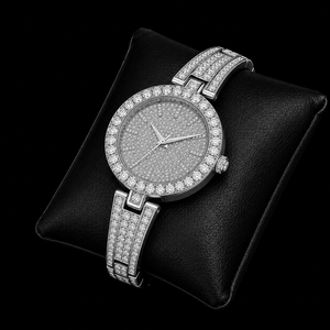 Montre-bracelet de luxe en acier inoxydable argenté, sertie de moissanite ronde, style Hip Hop, bijou de mode haut de gamme, objet de collection - Product Image 3