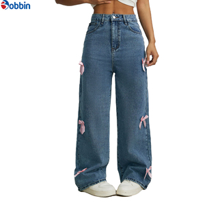Nuevos Jeans de Moda para Mujer, Estilo Moderno, de Algodón, Anchos, Casuales, Simples, con Lazos, Lavados, de Cintura Alta, Lavables - Product Image 2