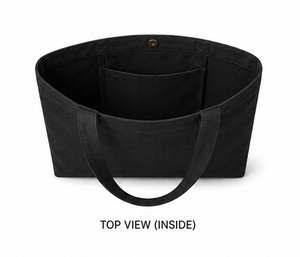 <b>Canvas</b> <b>Tote</b> Bag Black Medium Size Shoulder Handle Front Pocket Button Closure Daily Use Shopping Bag - Product Image 6