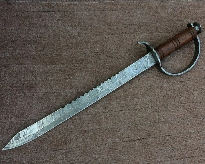Espada de acero de Damasco forjado a mano, punta de lanza de madera de Pakka, mango de refuerzo de Damasco, espada de Cobra