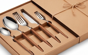 Ensemble de couverts à manche en bois avec finition miroir en acier inoxydable, passe au lave-vaisselle, design minimaliste pour la table de cuisine - Product Image 4