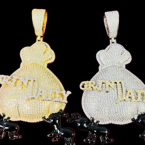 Gold Plated 925 Sterling Silver VVS Diamond Jewelry IGI Certified Ethnic Style Luxury Round Cut Diamond Money <b>Bag</b> Pendant <b>Charms</b> - Product Image 1