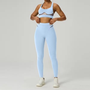 Ensemble de yoga pour femmes en gros, tenue de sport, soutien-gorge de sport, leggings, pantalon de fitness, design personnalisé, grande taille, ceinture en dentelle, prix abordable, en promotion - Product Image 2