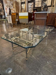 Vintage style brass chrome and glass <b>coffee</b> <b>table</b> luxury midcentury modern <b>coffee</b> <b>table</b> elegant glass top center <b>table</b> - Product Image 3