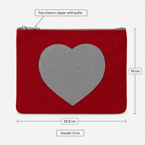 Bolsa de Cosméticos de Yute con Parche de Corazón Personalizado, Bolsa de Maquillaje con Cierre de Algodón Reciclado, 22.5x15cm, Regalo de San Valentín, Fabricante Mayorista OEM ODM - Product Image 2