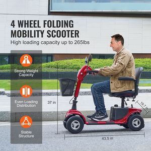 Scooter Eléctrico Plegable de Alta Resistencia con 4 Ruedas para Adultos y Personas Mayores, Alcance de 12 Millas, Scooter de Aluminio para Discapacitados - Product Image 2