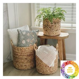 Cesta Redonda de Jacinto de Agua sin Asas, Contenedor de Almacenamiento Tejido a Mano para Estantes, Armarios y Decoración del Hogar - Product Image 4
