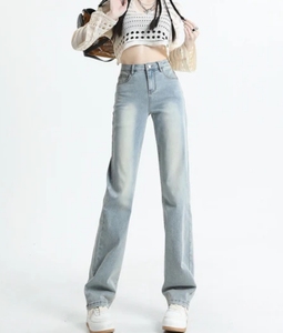 Jeans de Mujer de Talle Grande, Cintura Alta, Pierna Ancha, Desgastados, Corte Holgado, Largos, de Algodón, Estilo Casual Otoñal, Pantalones Vaqueros Rotos - Product Image 5