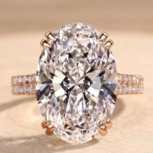 Bague de mariage en or massif 10K 14K 18K avec diamant de laboratoire ovale et rond, certifié IGI, couleur DEF, clarté VS VVS, pavé de diamants - Product Image 3