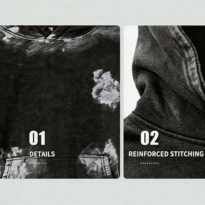Sweat-shirt à capuche oversize noir délavé pour homme 2026 avec imprimé lettres sur le devant et poche kangourou style Hip Hop - Product Image 4