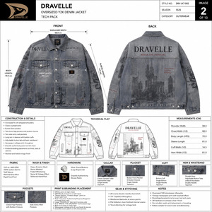 Chaqueta Trucker con Estampado Gráfico de Periódico, Estilo Hip Hop, Lavado, en Mezclilla Gris Azul, con Parches Dravelle - Product Image 6