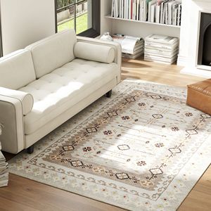 Tappeto Lavabile in Lavatrice 5x7 Antiscivolo Stile Boho con Stampa in Flanella a Pelo Medio per Soggiorno, Camera da Letto, Sala da Pranzo Marrone - Product Image 2