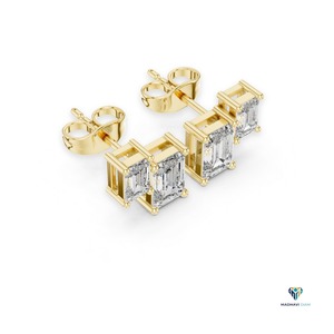 Pendientes de Diamantes Cultivados en Laboratorio con Corte Esmeralda de 1.47 CT en Oro Sólido de 18K, Pendientes de Diamantes de Cuatro Piedras Lineales Horizontales para Mujer - Product Image 5