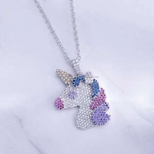 Unicorn pendant Multicolor mosaanite stones pendant jewelry Iced out unicorn necklace <b>Kids</b> unicorn jewelry - Product Image 3