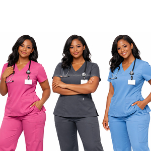 Fitted Nurse Uniform Scrub Set Custom Woven Label <b>Cargo</b> Pocket Jogger <b>Pants</b> Poplin <b>Stretch</b> Fabric OEM Manufacturer Staff New - Product Image 1