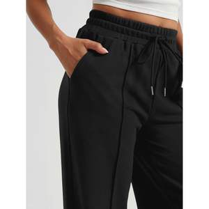 2025 Joggers atléticos para mujer, pantalones de chándal holgados de cintura alta con cordón de pierna ancha, pantalones de cintura media arrugados transpirables - Product Image 2