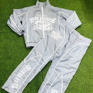 Hooded Drawstring Trouser Jacket 100% Nylon <b>Reflective</b> Lines Printed Digital Logo Vintage Winter Windbreaker Tracksuit Unisex 2 - Product Image 1