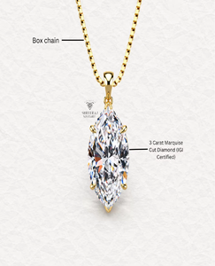 Collier solitaire en or massif 14K 18K plaqué rhodium avec diamant de laboratoire taille marquise 0,50-5,00 CT DEF VVS certifié IGI 16 pouces - Product Image 3