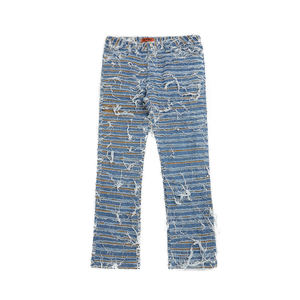 Vaqueros de mezclilla acampanados para hombre, personalizados, de cintura alta, con roturas y desgastes intensos, 100% algodón, para lavado a la piedra, estilo vintage, OEM ODM, al por mayor - Product Image 4