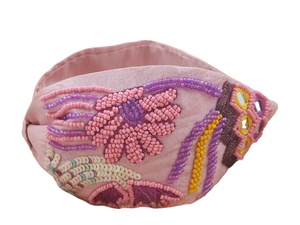 Bandeau perlé pour bébés filles, fait main, en tissu, broderie florale, détails de paillettes, perles colorées, léger et durable - Product Image 2
