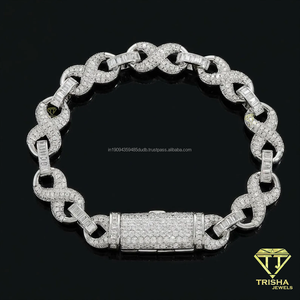 Unisex Hip Hop Tennis <b>Bracelet</b> with Round and Baguette Moissanite Diamonds 925 Sterling Silver <b>Infinity</b> Link Iced Jewelry - Product Image 4
