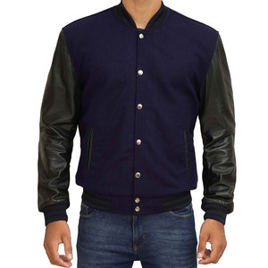 <b>Men's</b> Wool Varsity <b>Jacket</b> Genuine Leather Sleeves Custom Letterman Baseball <b>Bomber</b> Coat Snap Closure Side Pockets Polyester - Product Image 4